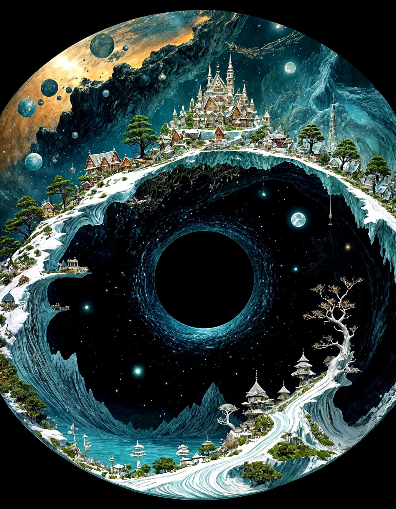 Bonsai Village on Iceberg in Ethereal Starlight