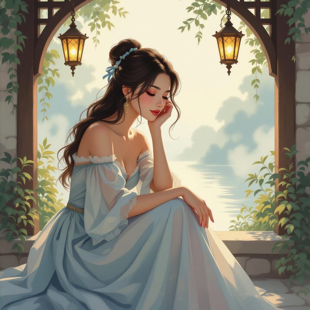 Princess by Misty Well: Charcoal Drawing in Gouache Style