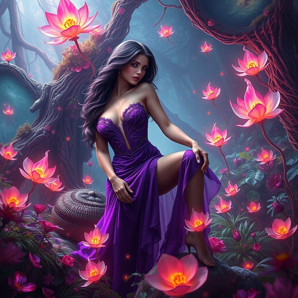 Mystical Fantasy Goddess in Vibrant Purple Attire