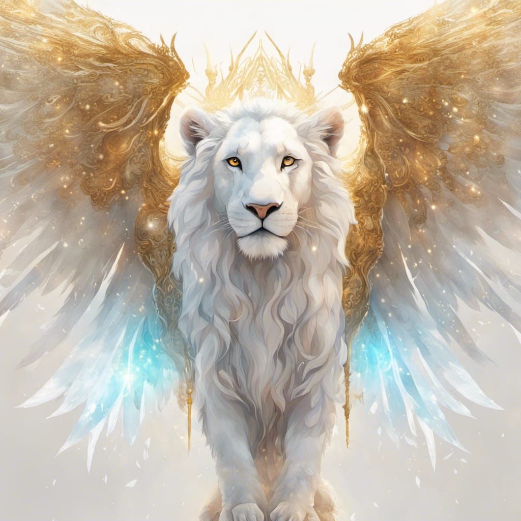 Angelic White Lion with Golden Wings, Concept Art
