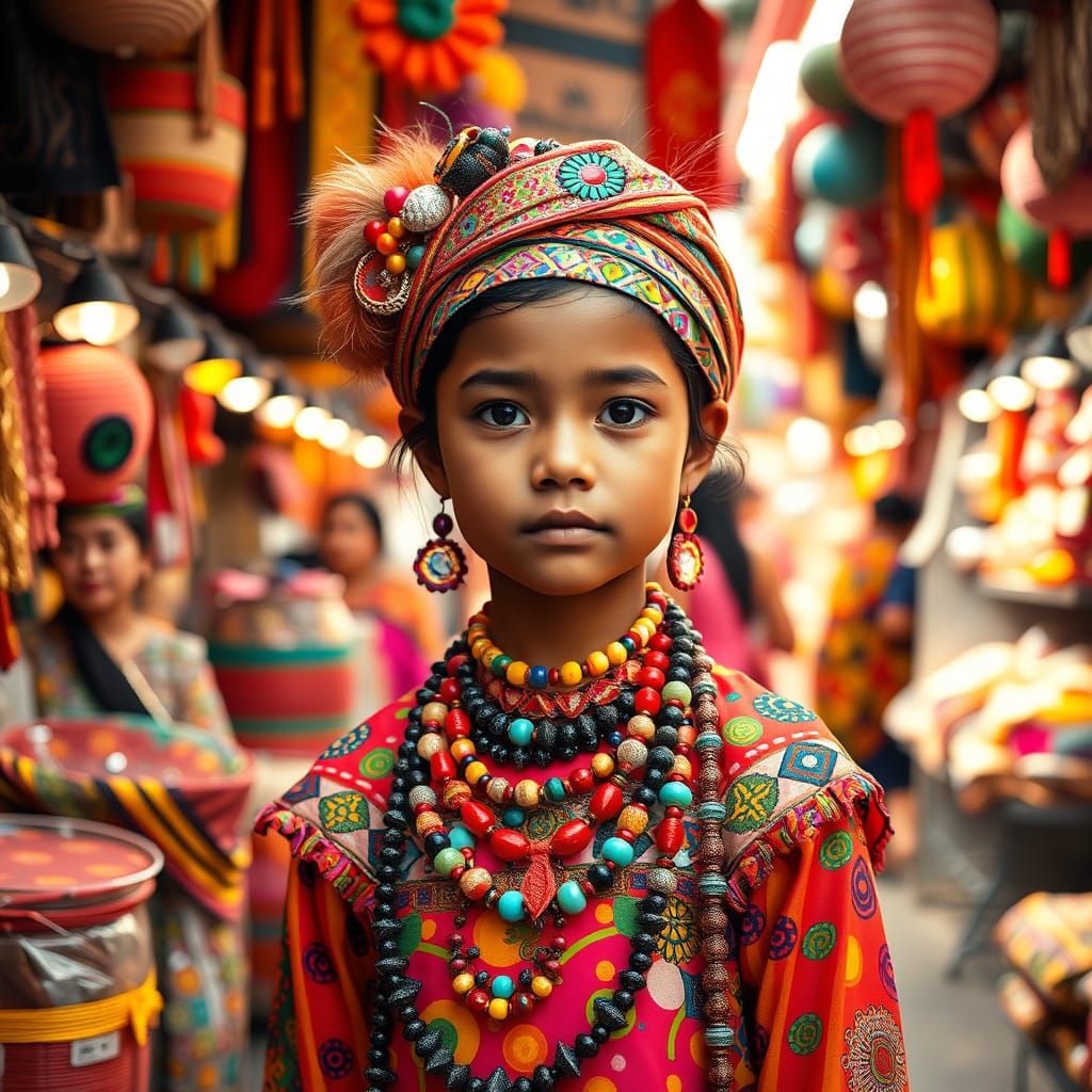 Girl in Vibrant Attire in Pop Art Style Marketplace