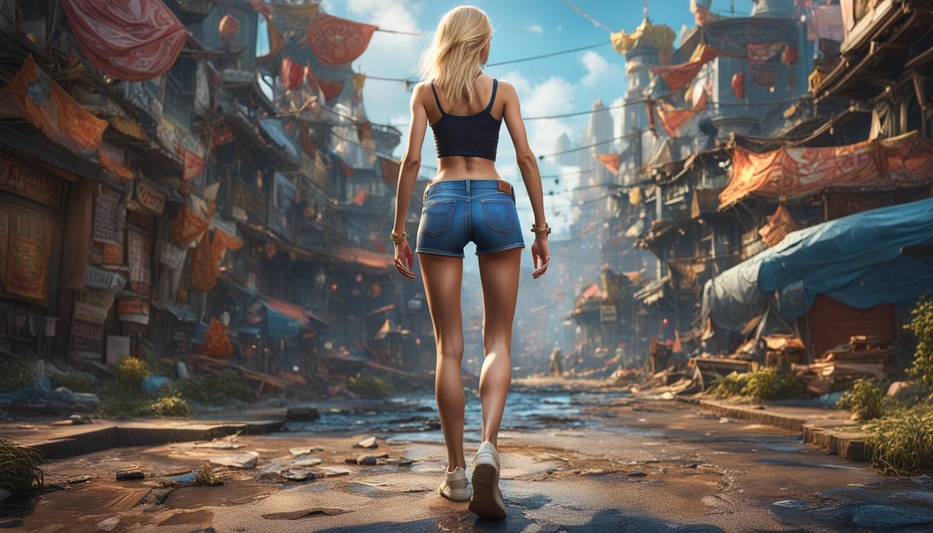 Blonde Girl in Blue Jeans: Fantasy Concept Art