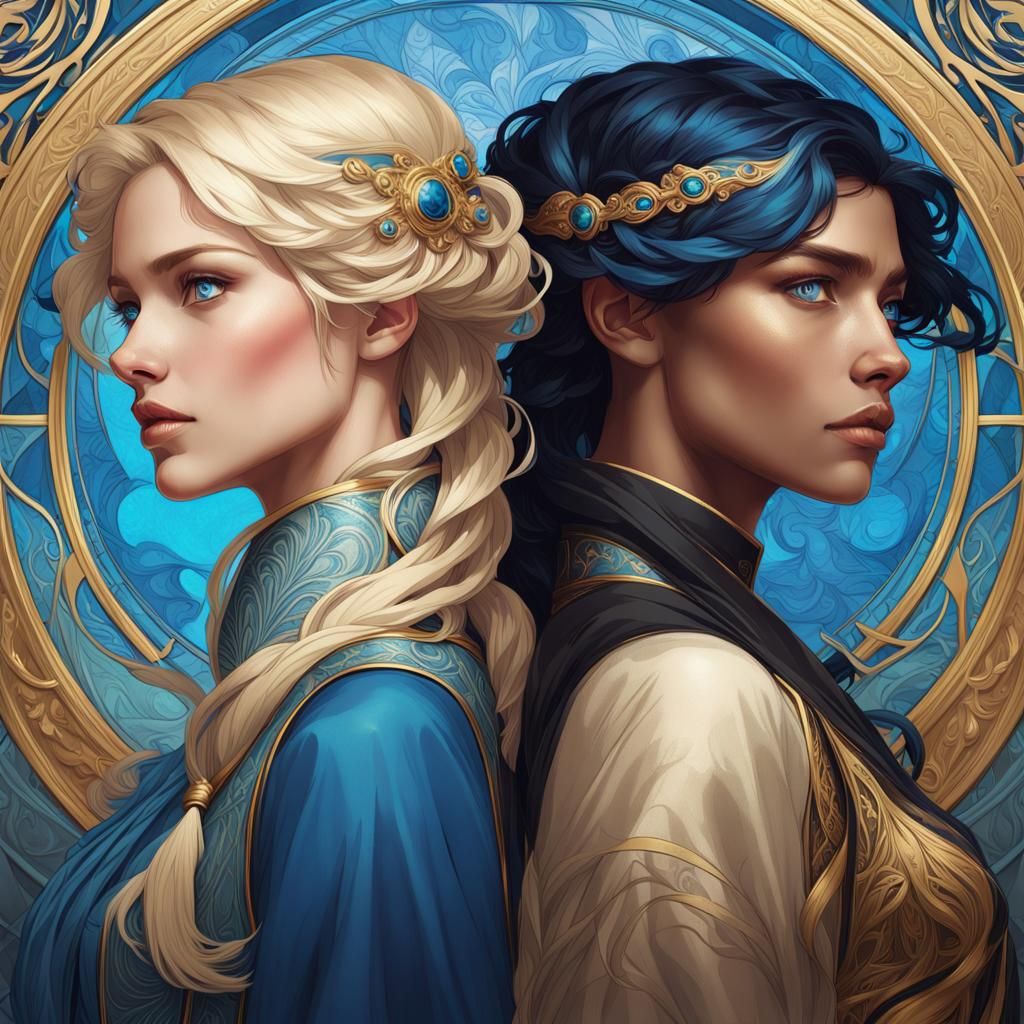 Art Nouveau Portrait of a Couple in Triadic Colors