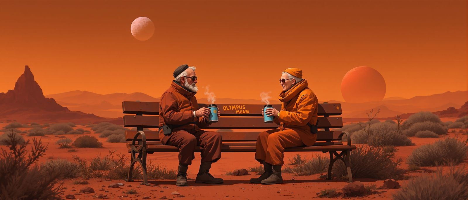Martian Couple Drinking Tea, Syd Mead Inspired