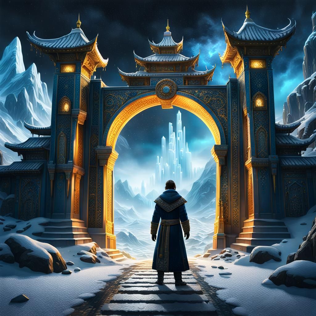 Frozen Shangri-La: Hyper-Realistic Dark Fantasy Cityscape