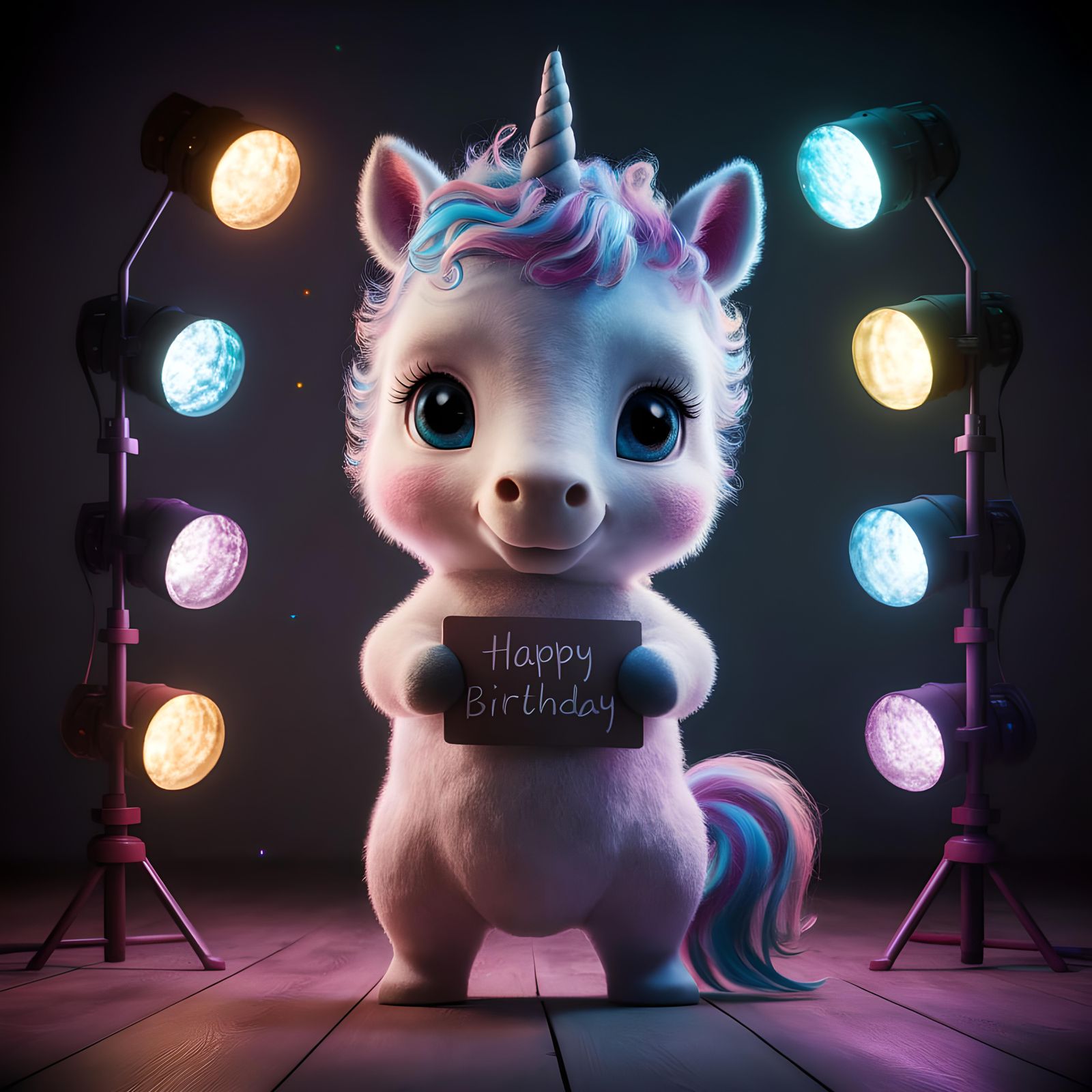 Adorable Chibi Unicorn Birthday Digital Art