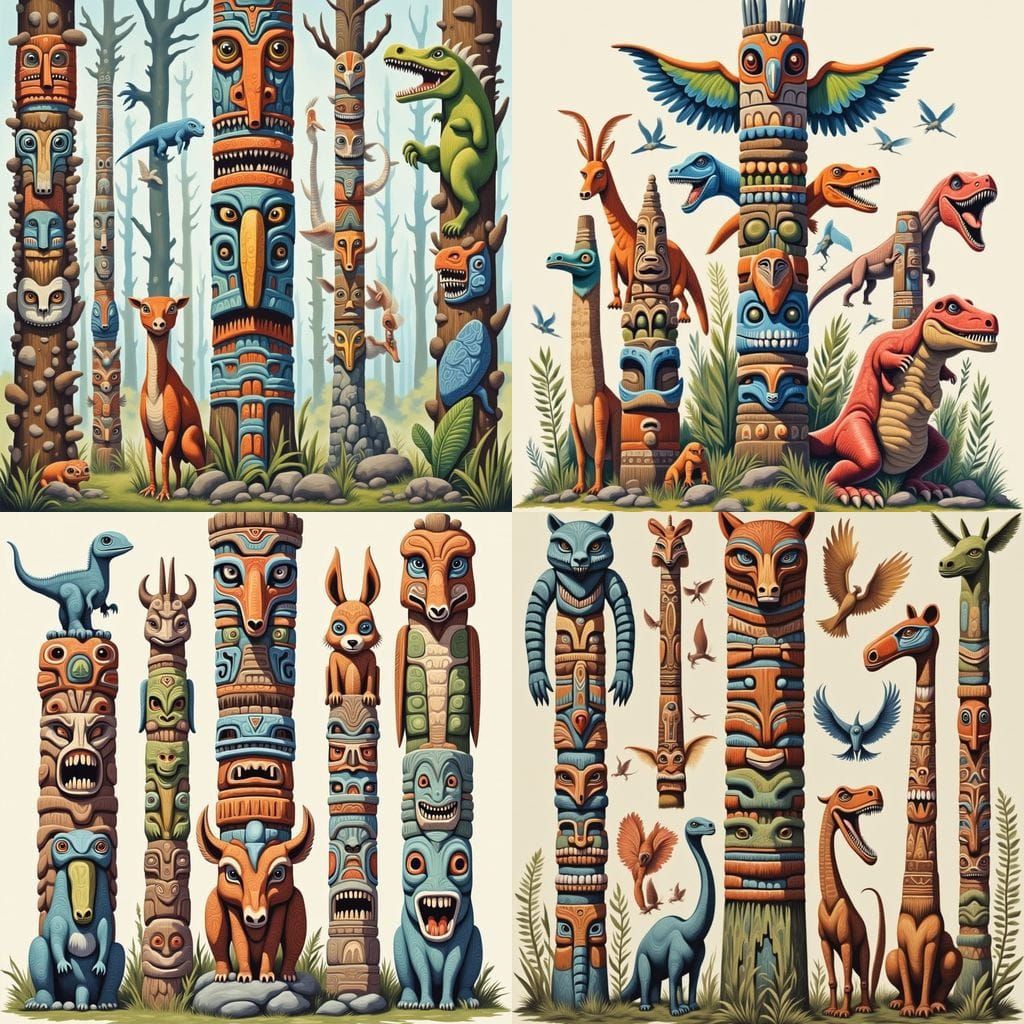 Surreal Totem Pole in Prehistoric Style