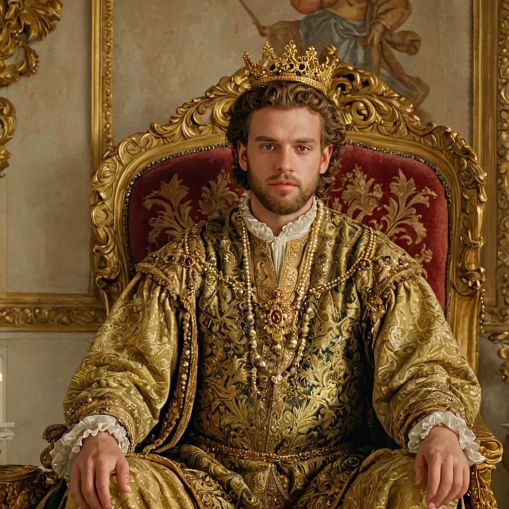 Luxurious Baroque King Portrait in Grand Hall