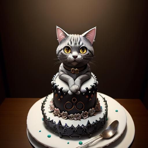 Cat Cake Sculpture in Studio Ghibli Style