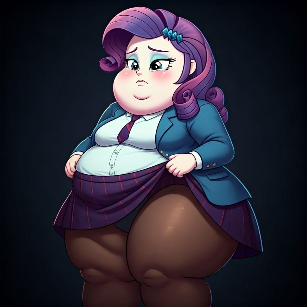 Overweight Cartoon Girl in Distress, Film Grain Aesthetic