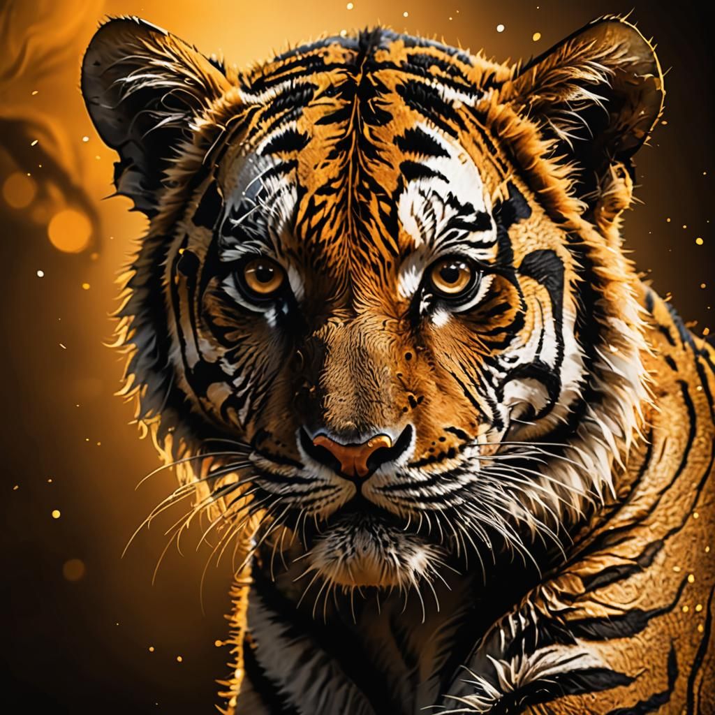 Tiger Silhouette with Cub in Golden Light