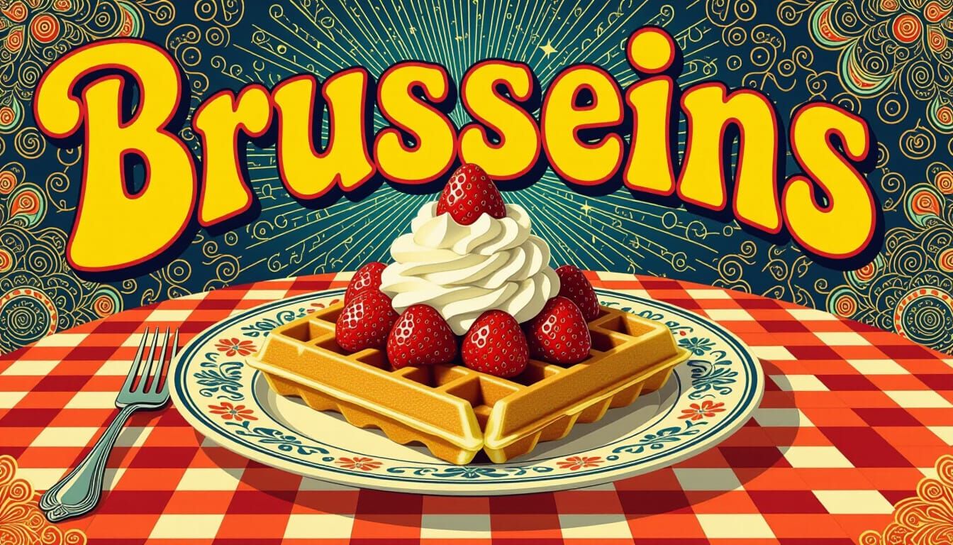 Psychedelic Waffle Art with Strawberries and Cream