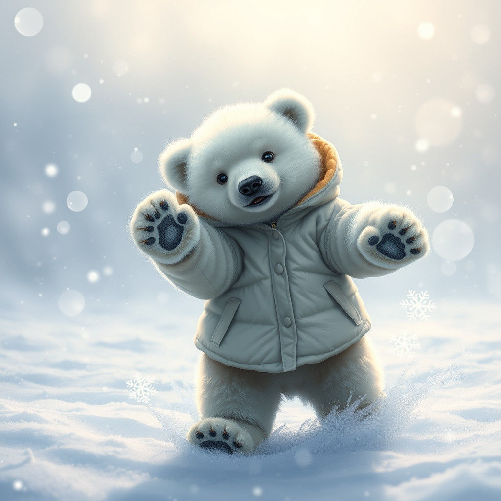 Polar Bear Cub Plays in Blizzard: Matte Painting