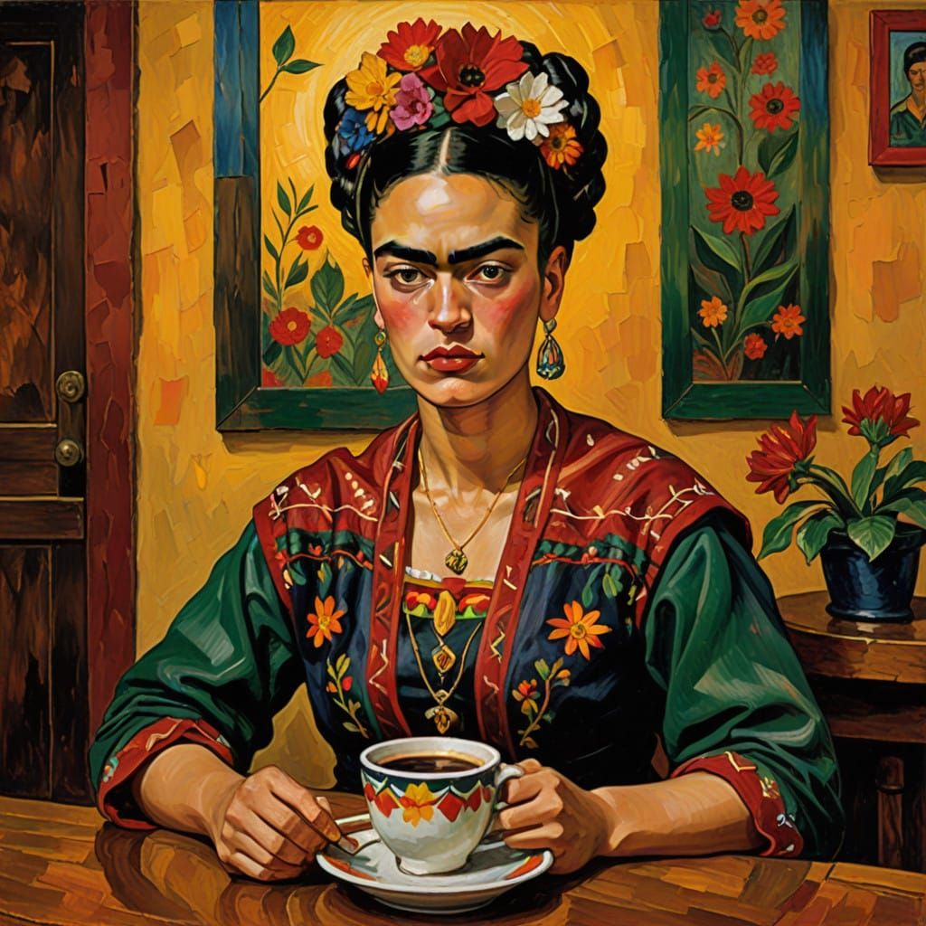 Melancholic Goddess of Coffee in Nightly Contemplation