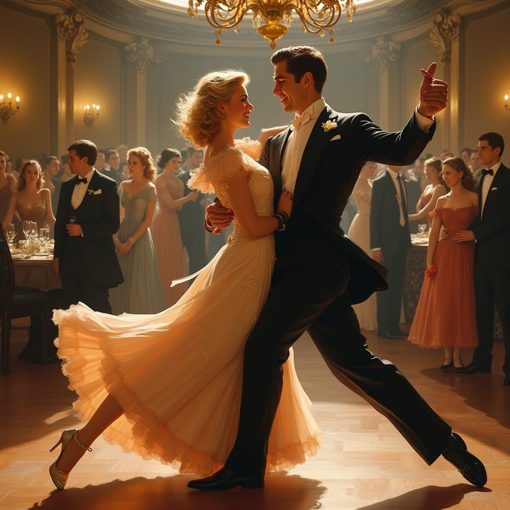 Ginger Rogers and Fred Astaire Dance in Ballroom