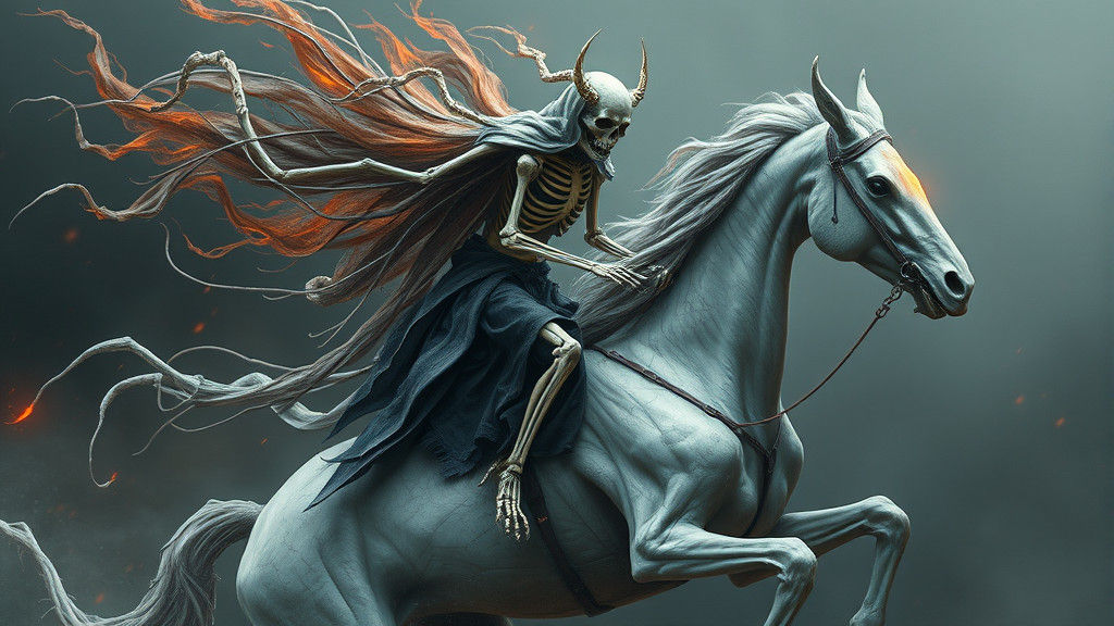 Wraith God Rides Ghost Horse in Dark Fantasy Art