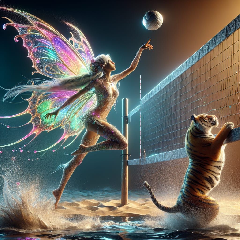 Aurora and Wilson playing Duo Beach Volleyball. They suffer a net violation as Wilson comes in contact with the net.