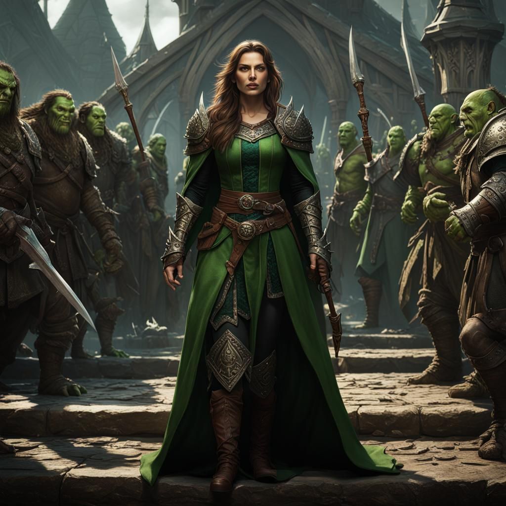 Evil Medieval Woman with Orcs: Dark Fantasy Concept