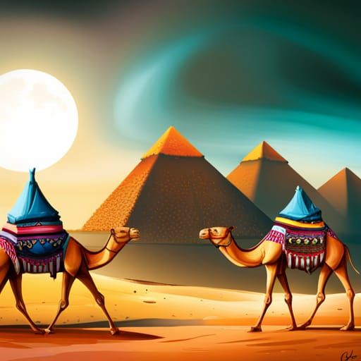 Camels in Egypt: Graffiti Art Pyramids