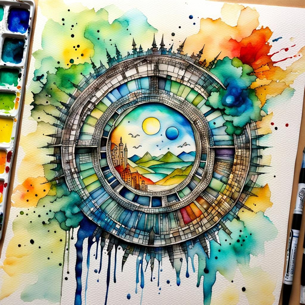 Chaotic Day: Watercolor Mixed Media Illustration