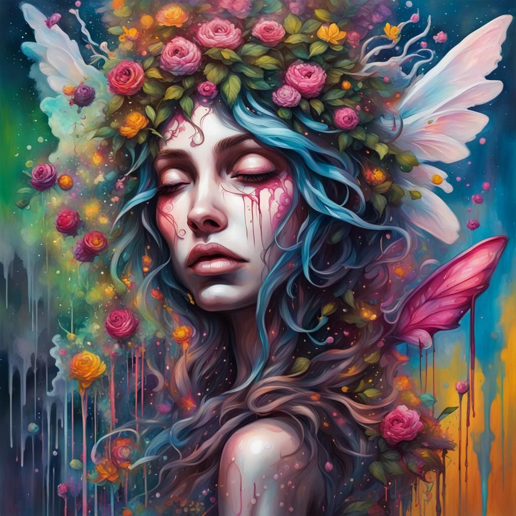 Enchanted Fairy's Lament: Graffiti Art in Vivid Colors