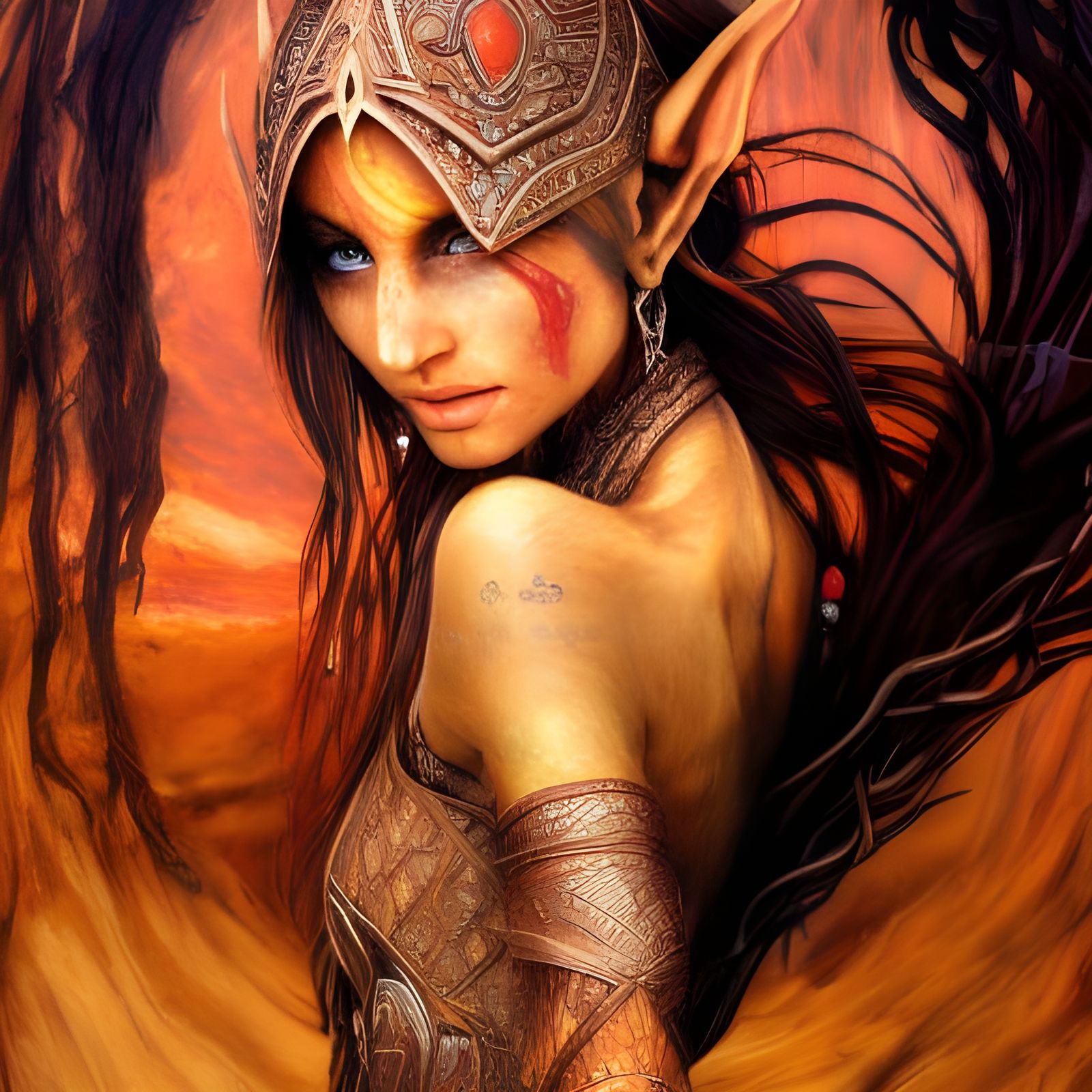 Tribal Elf in Apocalyptic Desert Ruins