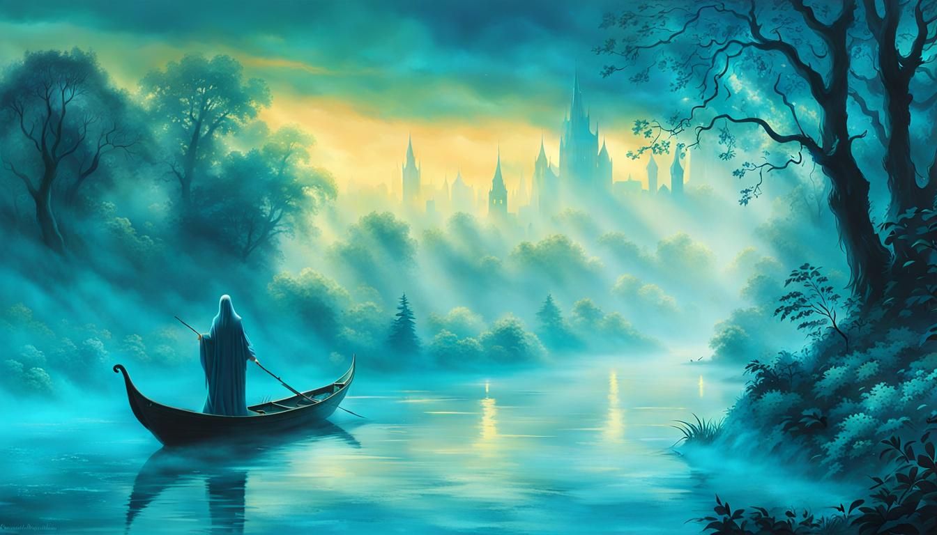 Medieval Ghostly Figure Over River in Lotte Reiniger Style