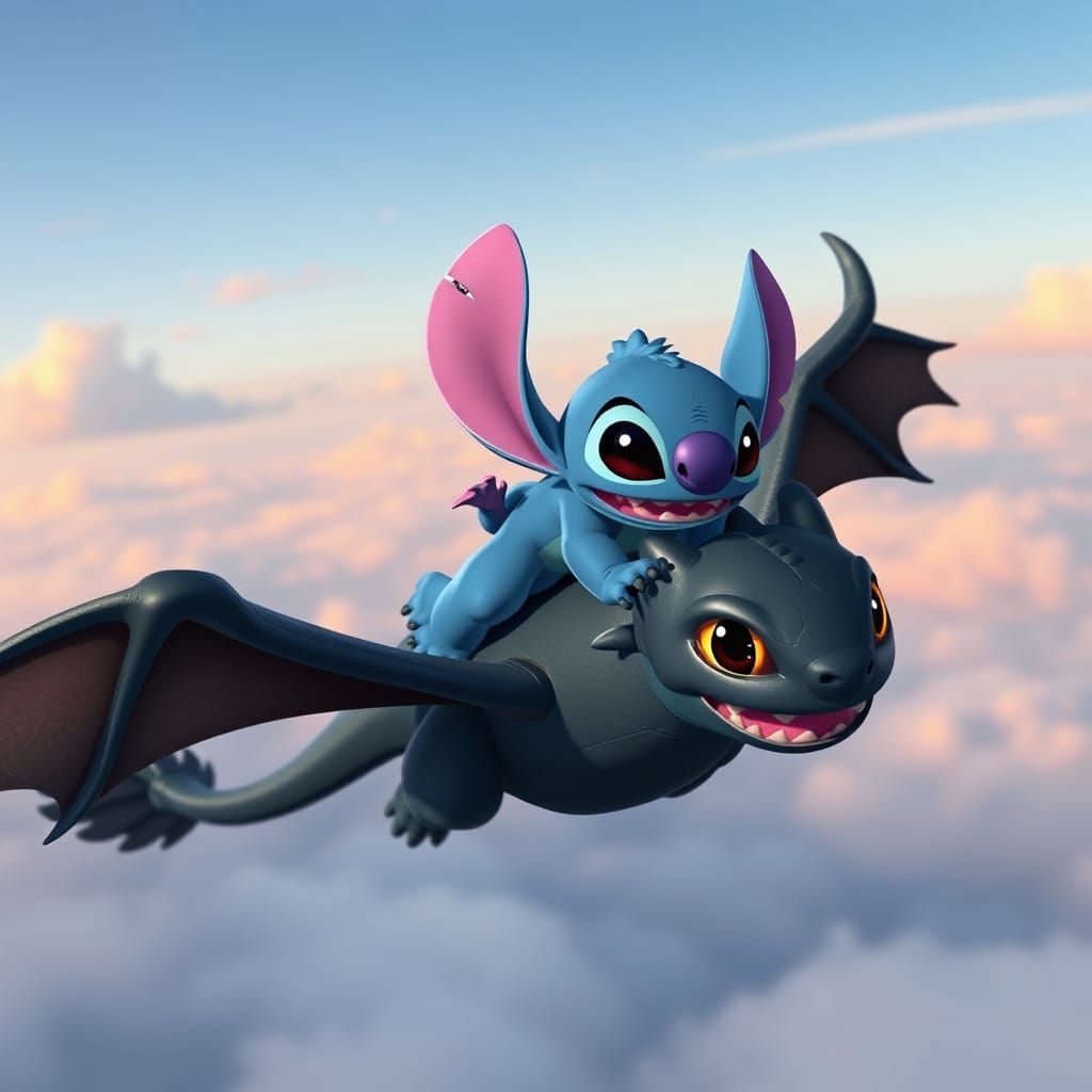 Stitch and Toothless Flying High Together
