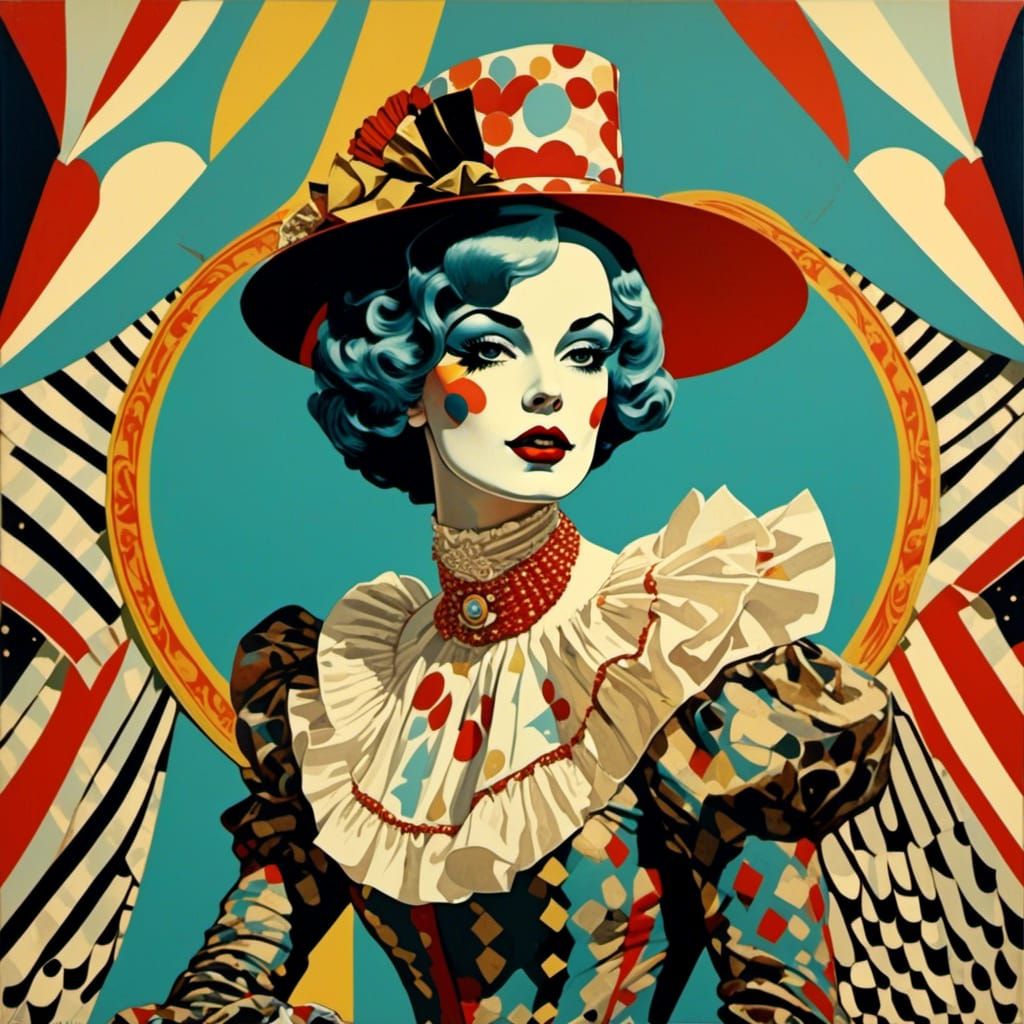 Vintage Circus Clown in Pop Surrealism Style