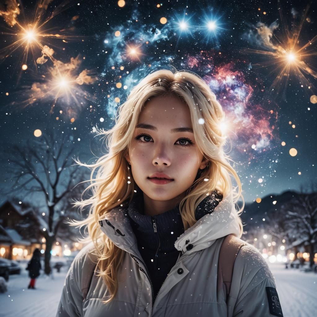 Snowy Nebula Night Portrait with Double Exposure