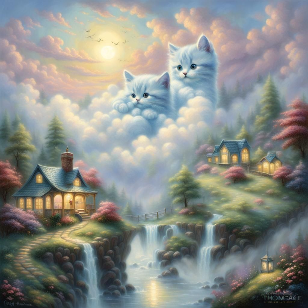 Ethereal Cloud Kitten in Fantasy Art Style