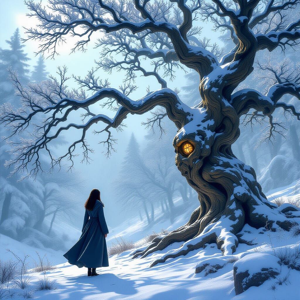 Mystical Rowan Tree in Ethereal Forest