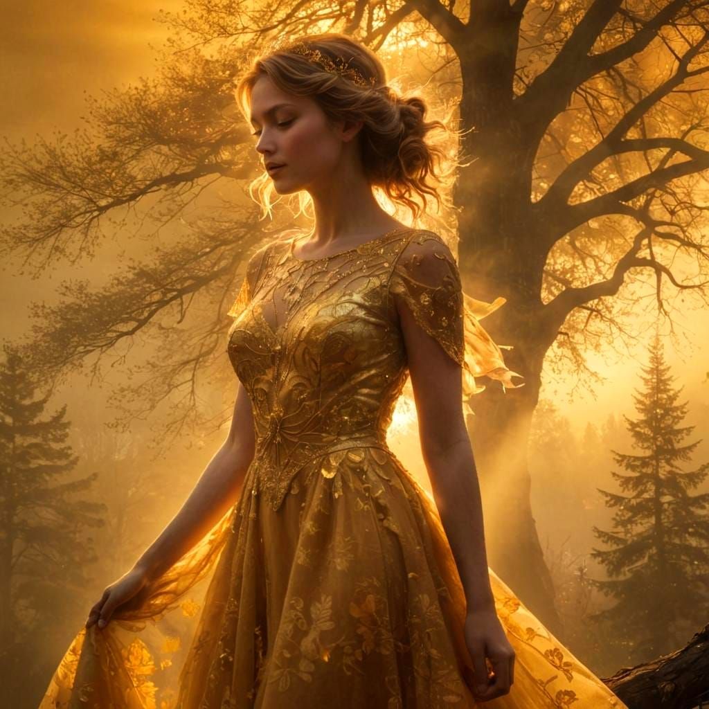 Golden Silhouette in Ethereal Fantasy Landscape
