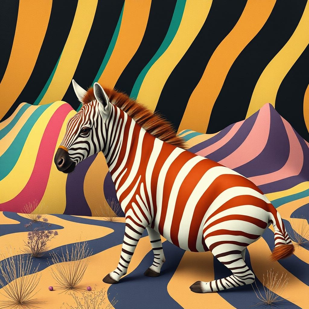 Surreal Striped Creature Roams Vibrant Dreamscapes