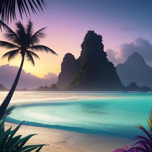 Luxurious Tropical Beach Scene at Sunrise: Digital Matte Pai...