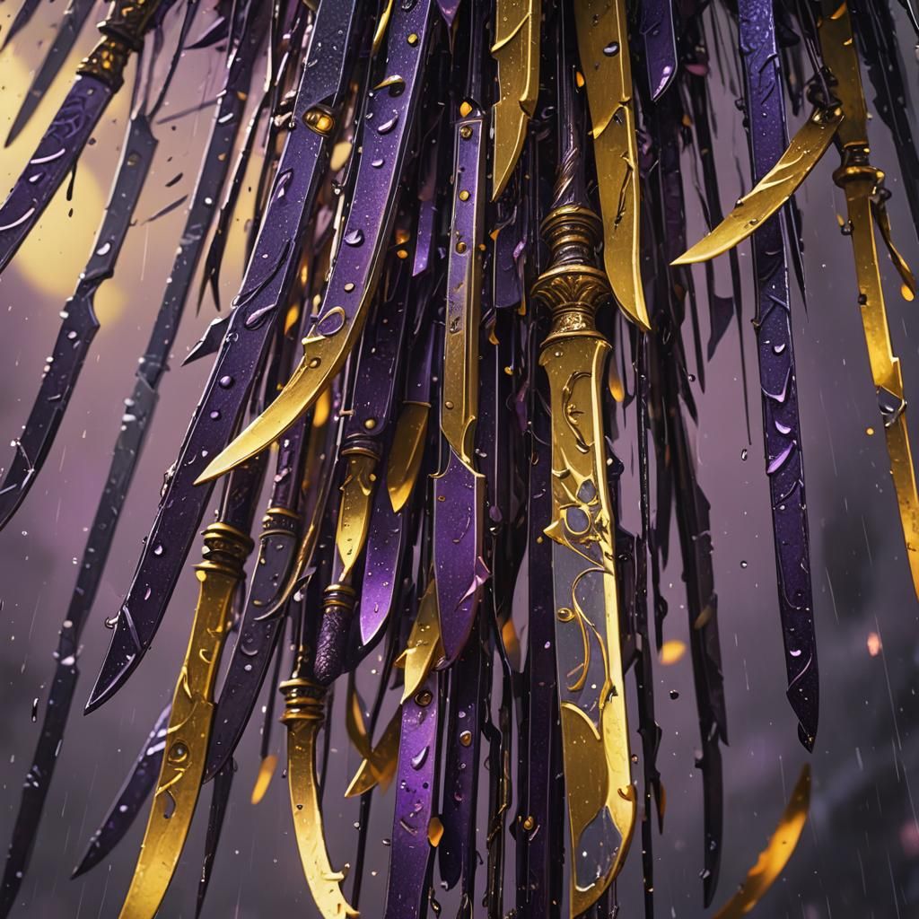 Dark Fantasy Raining Knives: Macro Shot in Unreal Engine Sty...