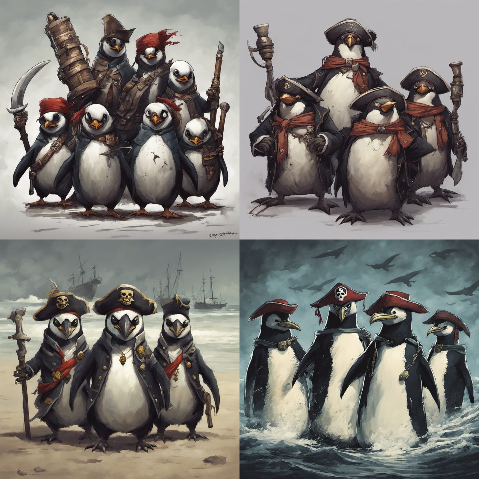 Undead Pirate Penguins in Fantasy Art Style