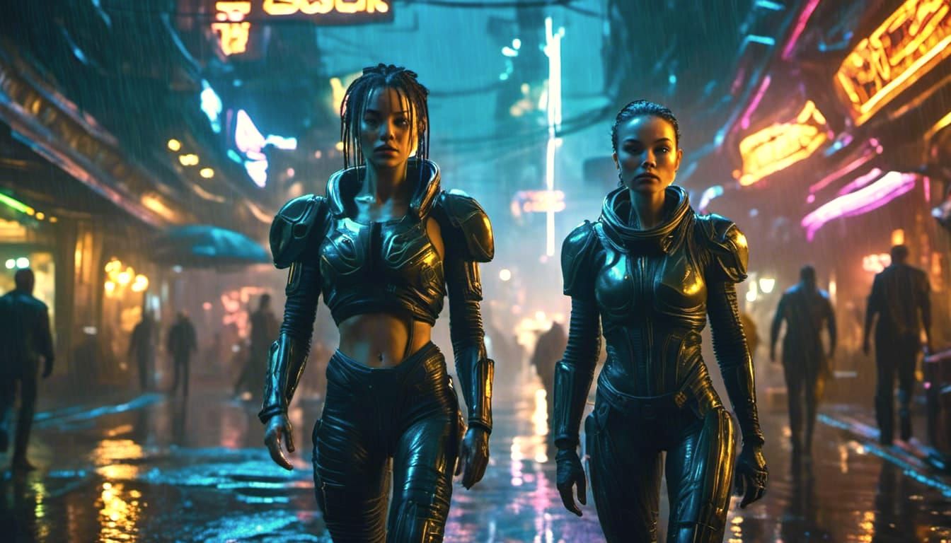 Cyberpunk Alien Hybrid in Neon Cityscape