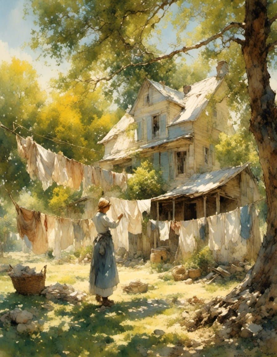 Impressionistic American West: Woman Hanging Laundry