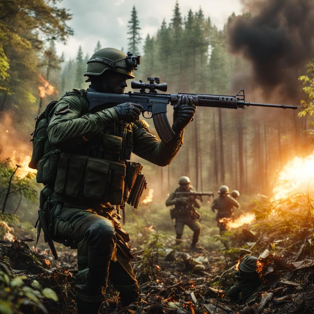 Zombie Soldier in Forest War Zone, 4K