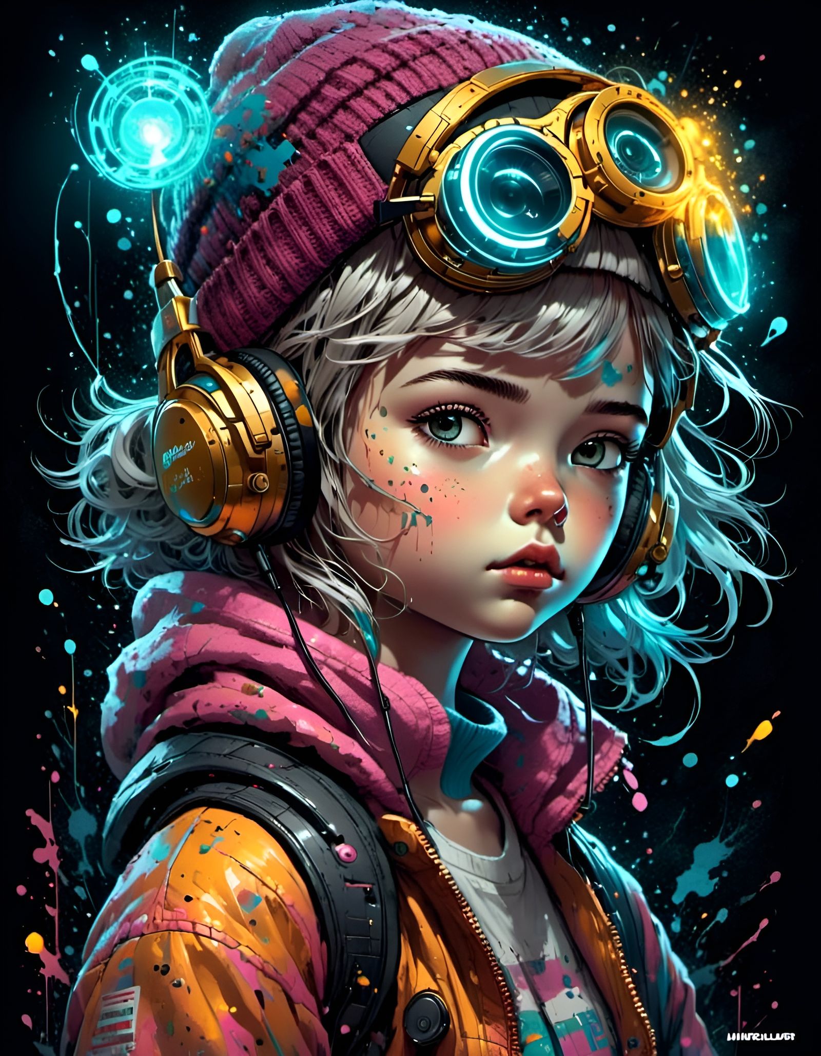 Cyberpunk Girl Portrait with Luminous Linework