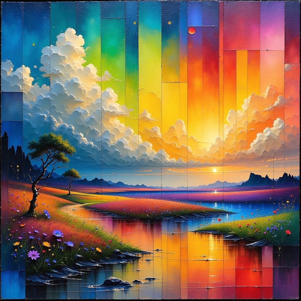 Vibrant Abstract Scenery with Aurora Lights