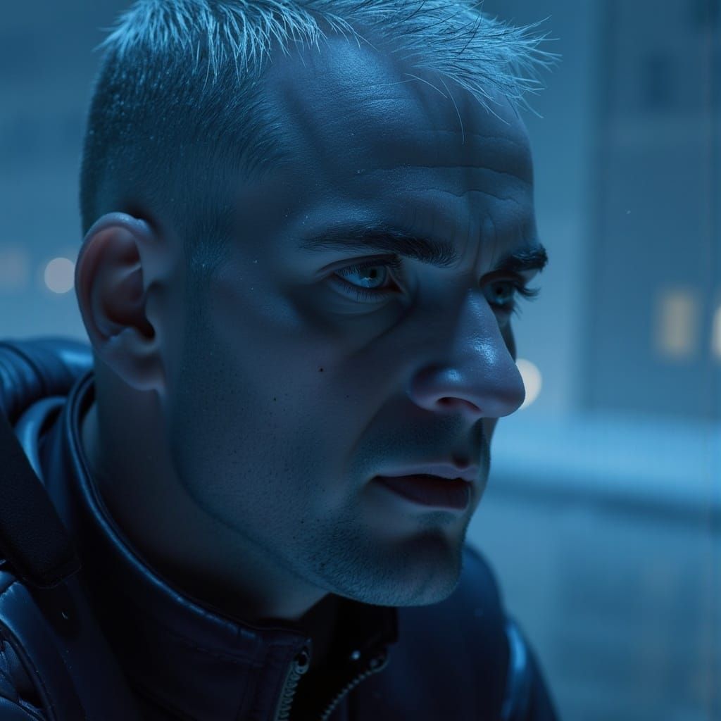 Roy Batty in Rainy Cyberpunk Cityscape