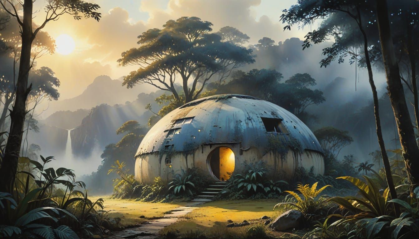 Jungle Valley Dwelling in Watercolor Style