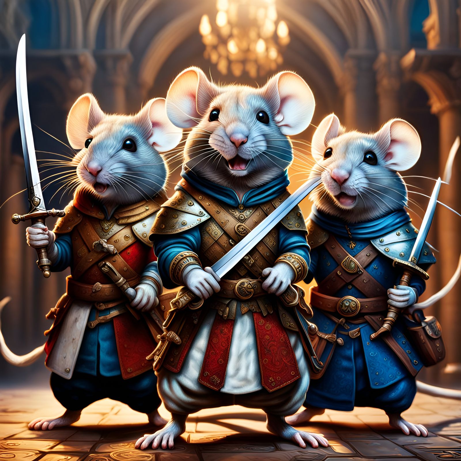 Three Mouseketeers: A Hyperrealistic Splash Art Image