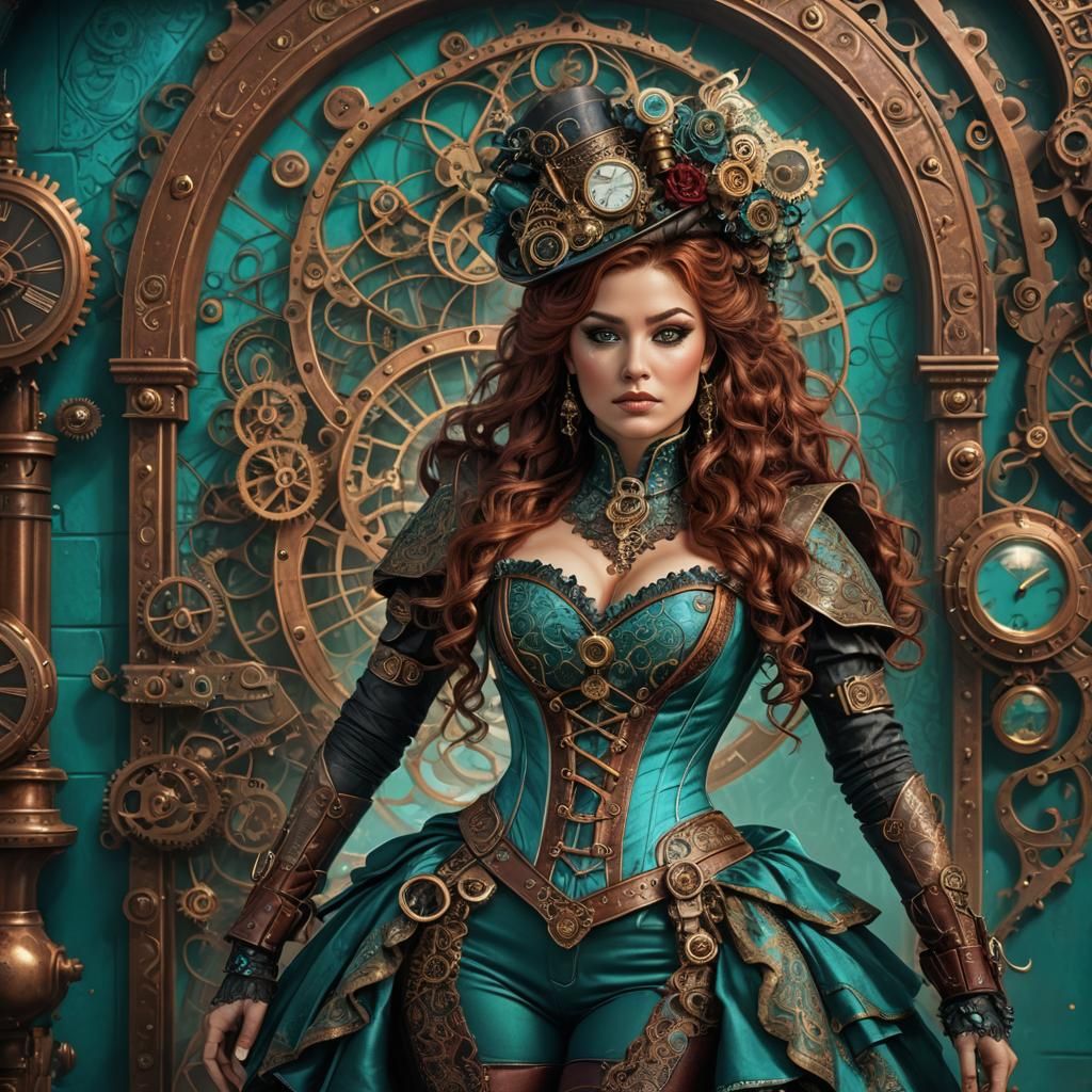 Intricate Steampunk Outfit with Bronze and Diamanté