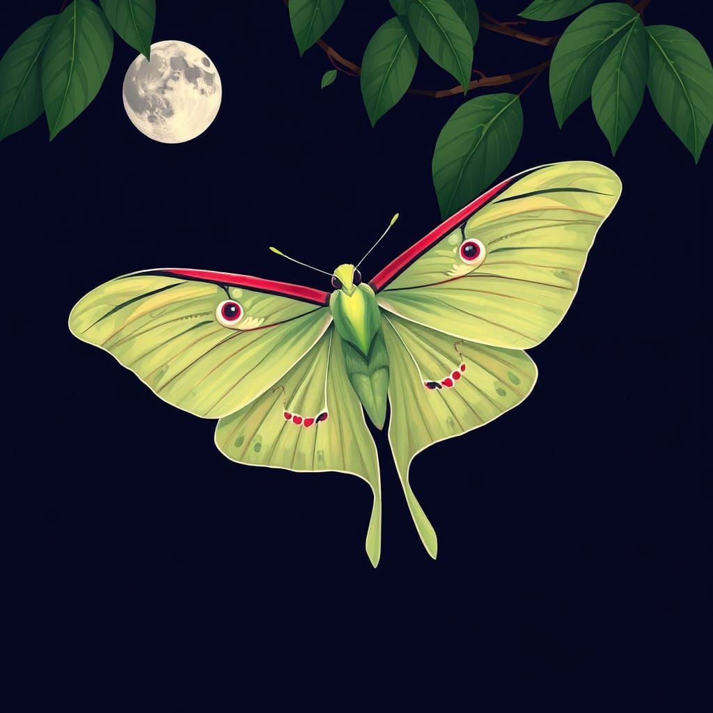 A Luna Moth in Vibrant, Dreamlike Hues