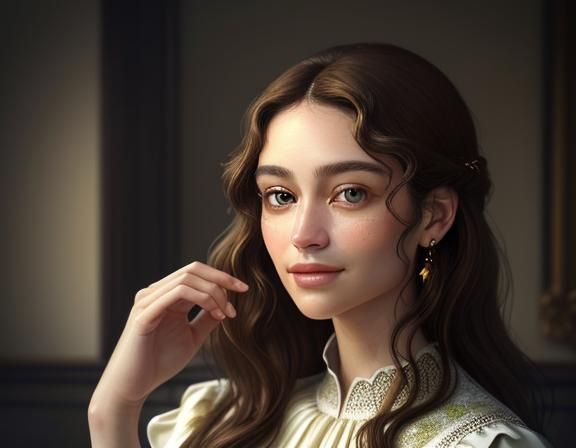 Elegant Oil Painting Portrait of Woman with Brown Hair