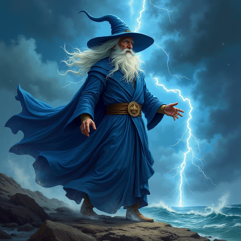 Serenely Majestic Wizard Defies the Tempest