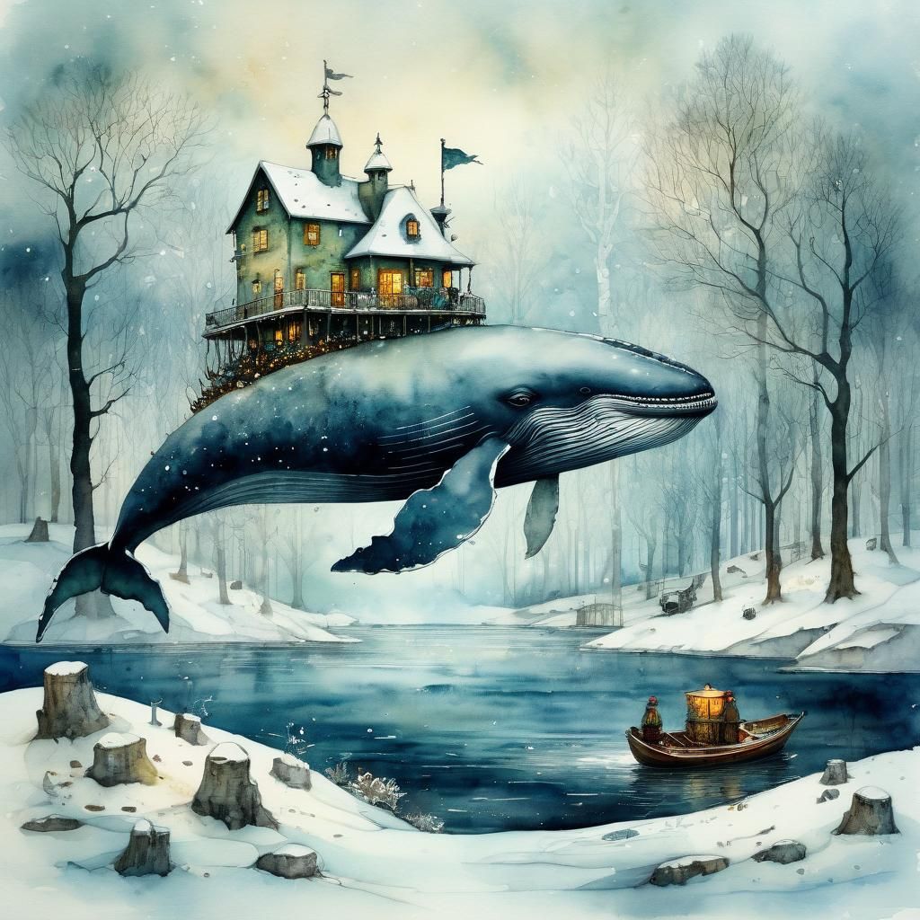 Whimsical Winter Woodcraft in Watercolor Style